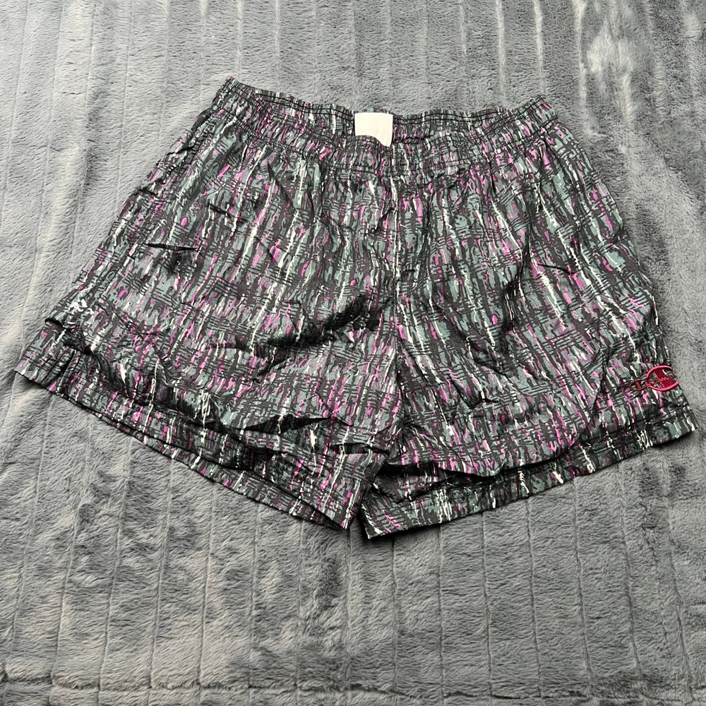 Champion Mens XL Abstract Glitch Print Mesh Lined Athletic Shorts Grey Pink